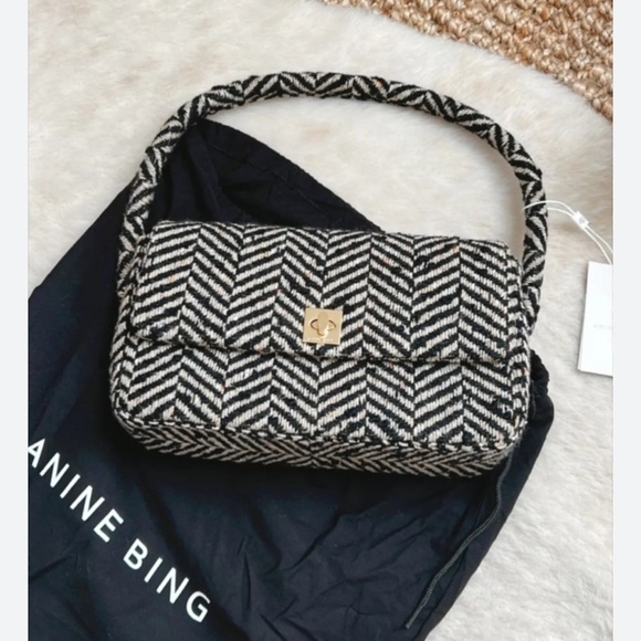 ANINE BING Nico Bag in Cream & Black Fishbone New with Tags! - Picture 1 of 16